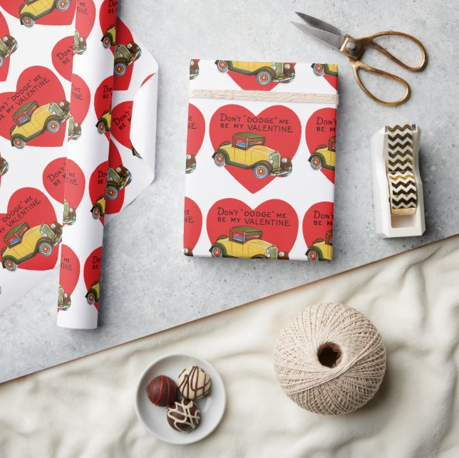 Retro Valentine, Don't Dodge Me, Be My Valentine! Geschenkpapier (Kunsthandwerk)