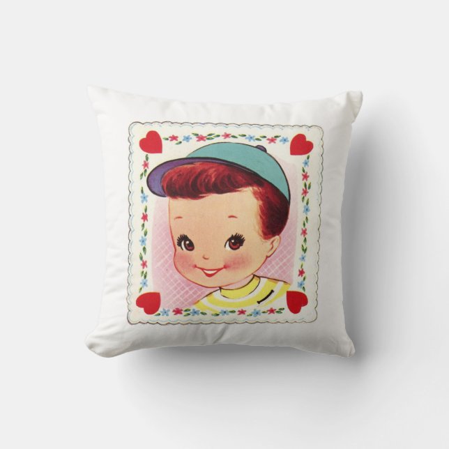 Retro Valentine Girl and Boy Kissen (Vorderseite)