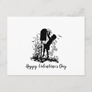 Retro Valentine Girl Mailbox Silhouette Postkarte