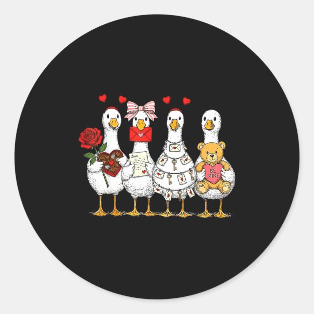 Retro Valentine Goose Funny Nk Coquette Love Silly Runder Aufkleber (Vorderseite)