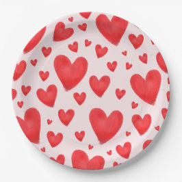 Retro Valentine Hearts Wedding Red Pink Pappteller