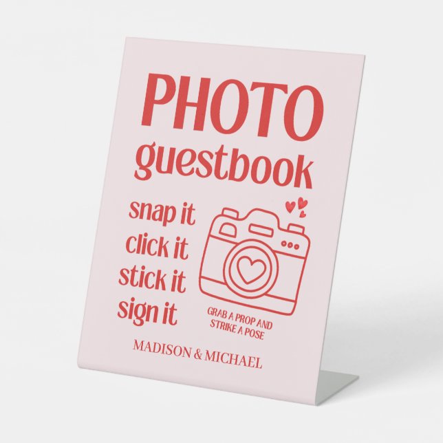 Retro Valentine Hearts Wedding Red Pink Sockelschild (Vorderseite)