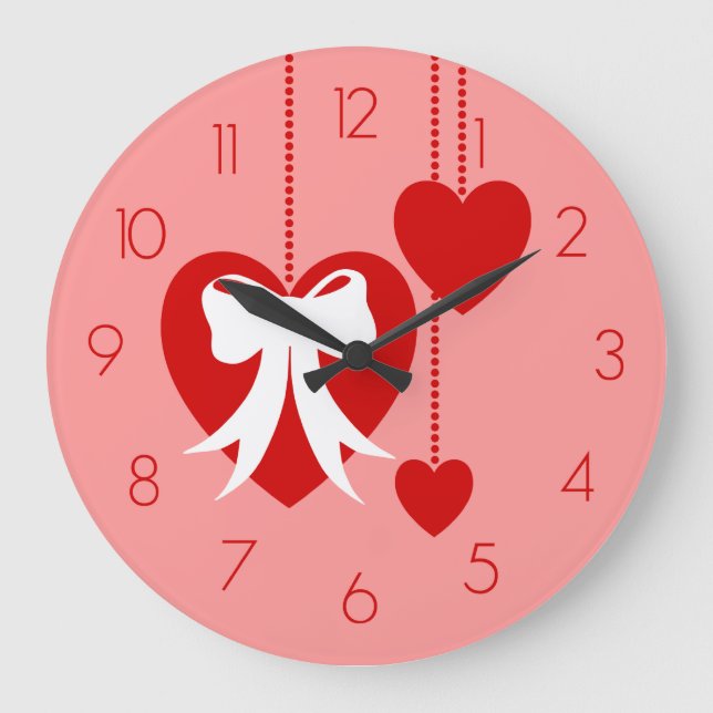 Retro Valentine Herzwinkel Große Wanduhr (Vorderseite)