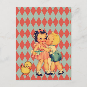 Retro Valentine Kitsch Vintage Kids Feiertagspostkarte