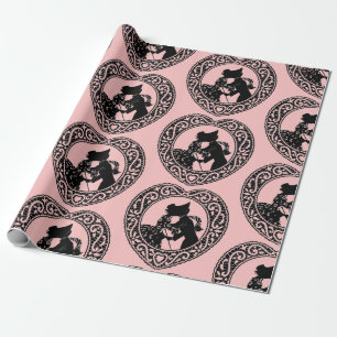 RETRO VALENTINE SILHOUETTE HERZ Wrapping Paper Geschenkpapier
