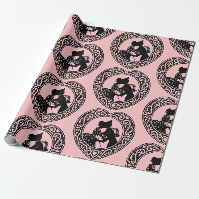 RETRO VALENTINE SILHOUETTE HERZ Wrapping Paper Geschenkpapier (Ungerollt)