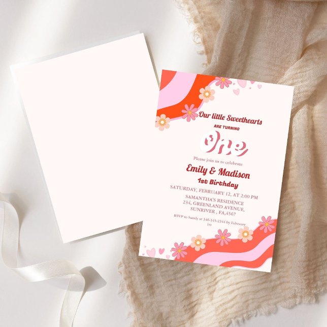 Retro Valentine Sweetheart Gemeinsamer erster Gebu Einladung (Von Creator hochgeladen)