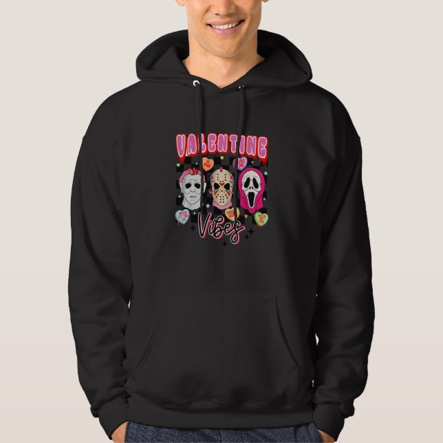 Retro Valentine Vibes Horror Characters Hoodie (Vorderseite)