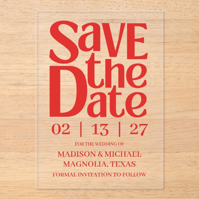 Retro Valentine Wedding Photo Red Pink Acryleinladungen (Vorderseite)