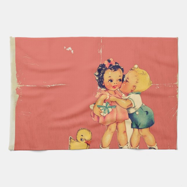 Retro Valentinekitsch-Vintage Kinder Geschirrtuch (Horizontal)