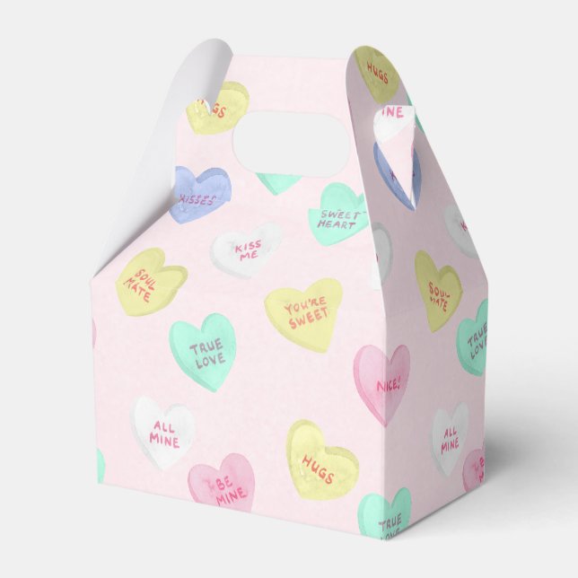 Retro Valentine's Day Candy Hearts on Baby Pink Geschenkschachtel (Vorderseite)