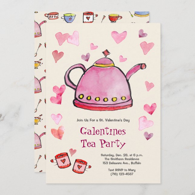 Retro Valentine's Day Galentines Party Mittagessen Einladung (Vorne/Hinten)