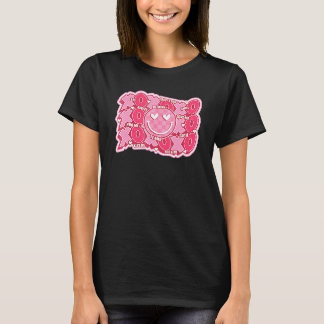 Retro Valentine's Day Hugs Kisses Happy Face XOXO T-Shirt (Vorderseite)