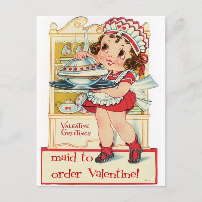 Retro Valentine's Day Maid Feiertagspostkarte (Vorderseite)