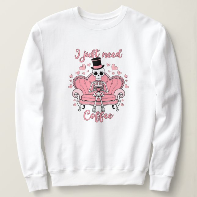 Retro Valentine's Day Skeleton Kaffee Drinker Sweatshirt (Design vorne)