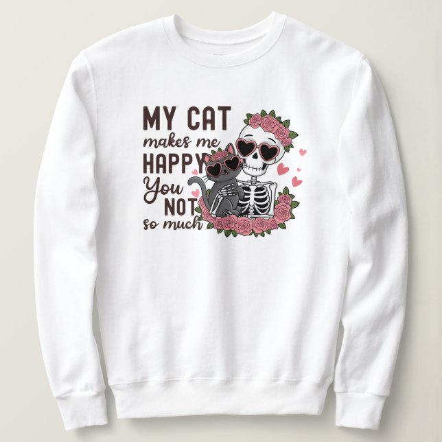 Retro Valentine's Day Skeletton Katzen Mama Sweatshirt (Design vorne)