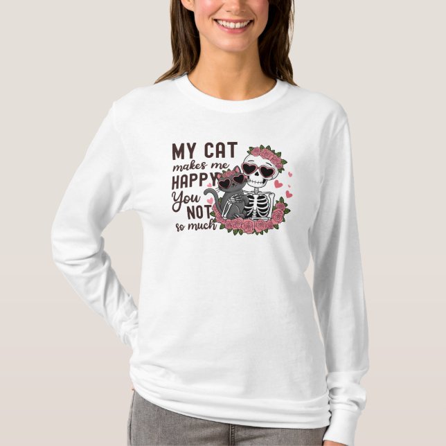 Retro Valentine's Day Skeletton Katzen Mama T-Shirt (Vorderseite)