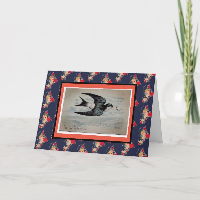 RETRO VALENTINE'S DAY SWALLOW IN FLIGHT BLANK CARD KARTE (Vorderseite)
