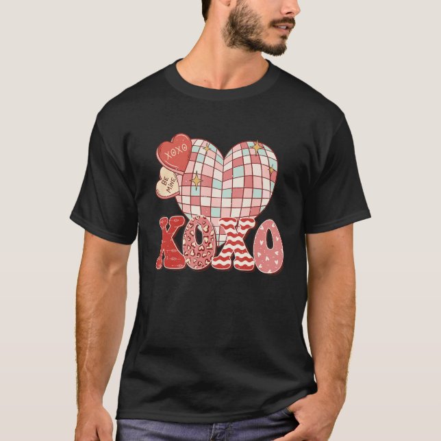 Retro Valentine's Day XOXO Love Disco Heart Valent T-Shirt (Vorderseite)
