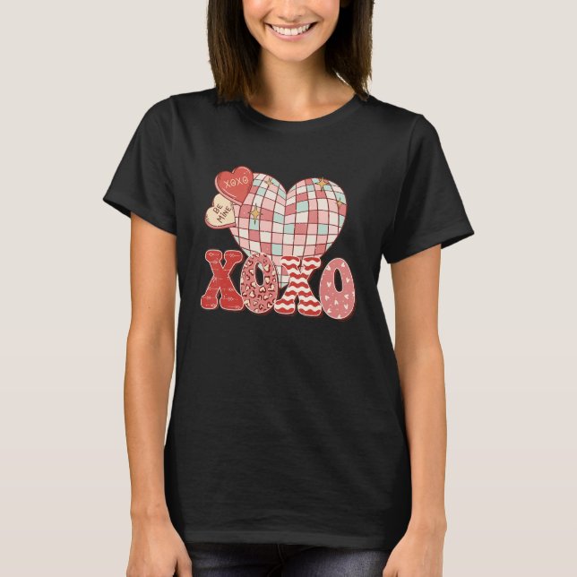 Retro Valentine's Day XOXO Love Disco Heart Valent T-Shirt (Vorderseite)