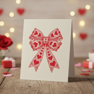 Retro Valentins Herz Kokette Schleife in Rot Pink Feiertagskarte