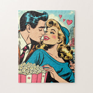Retro Valentins Liebe Couple Comic Puzzle