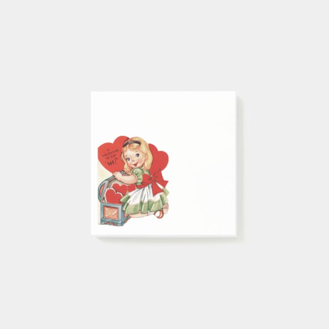 Retro Valentins Mädchen Post-it Klebezettel (Vorderseite)
