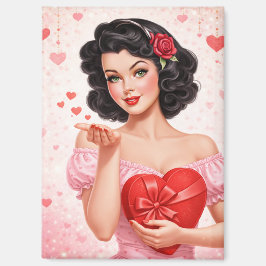 Retro-Valentins-Pin-Up-Girl beim Küsschenwerfen Magnet