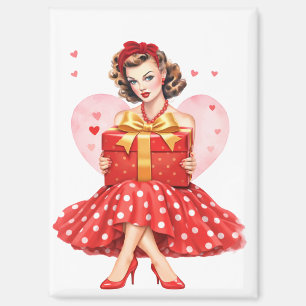 Retro-Valentins-Pin-Up-Girl mit Geschenk Magnet