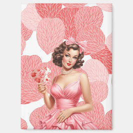 Retro-Valentins-Pin-Up-Girl mit Herzfächer Magnet
