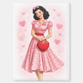 Retro-Valentins-Pin-Up-Girl mit Herzhandtasche Magnet