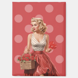 Retro-Valentins-Pin-Up-Girl mit Rosen Magnet