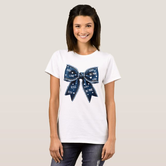 Retro-Valentins-Schleife Denim  T-Shirt (Vorne ganz)