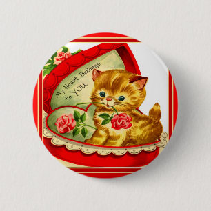 Retro Valentinsgruß ~ Kätzchen in einem Button