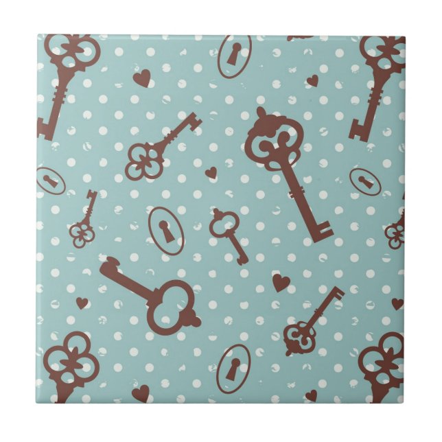 Retro Valentinsgruß-Schlüssel Fliese (Vorderseite)