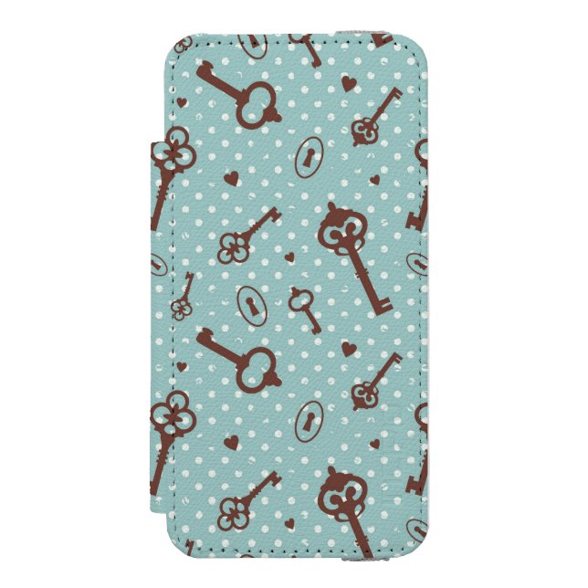 Retro Valentinsgruß-Schlüssel Incipio iPhone Geldbeutel-Hülle (Folio Vorderseite)