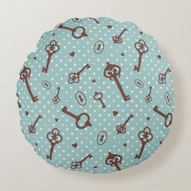 Retro Valentinsgruß-Schlüssel Rundes Kissen (Vorderseite)