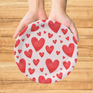Retro Valentinsherzen Hochzeit Rot Pink Pappteller