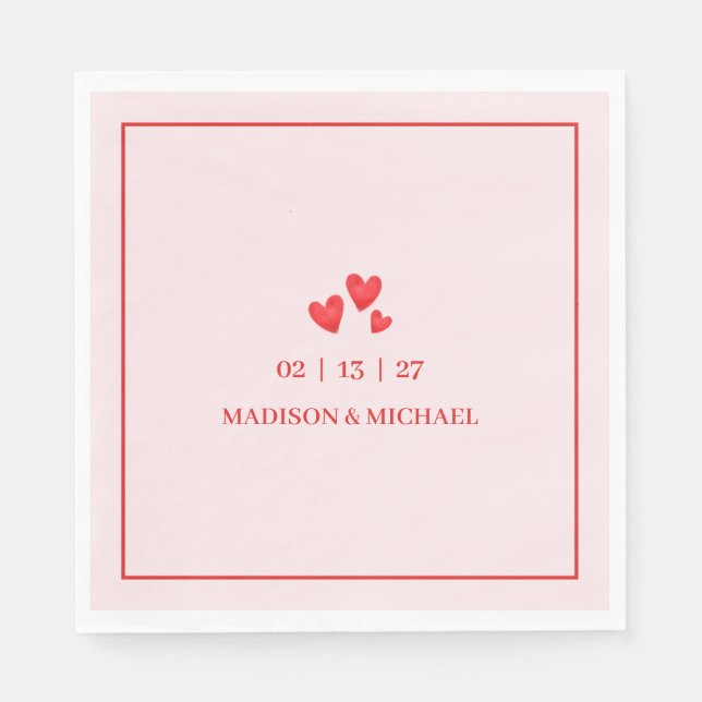 Retro Valentinsherzen Hochzeit Rot Pink Serviette (Vorderseite)