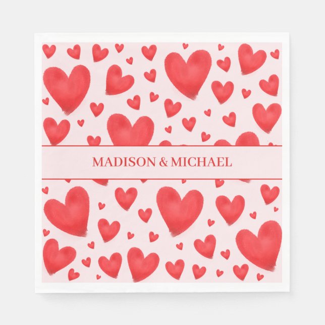 Retro Valentinsherzen Hochzeit Rot Pink Serviette (Vorderseite)