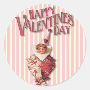 Retro-Valentinstag-Clown-Aufkleber Runder Aufkleber