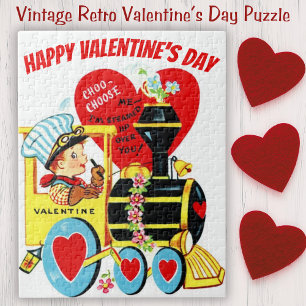 Retro-Valentinstag: Junge auf Zug Puzzle