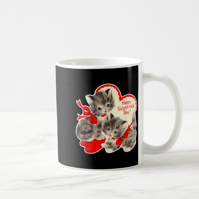 Retro Valentinstag Katze Kätzchen Retro Val Kaffeetasse (Rechts)