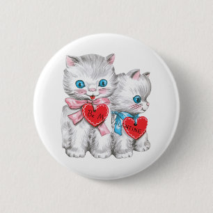 Retro-Valentinstag-Katzen, Vintage-Fluffy-Kätzchen Button
