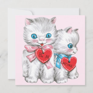 Retro-Valentinstag-Katzen, Vintage-Fluffy-Kätzchen Feiertagskarte