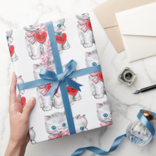 Retro-Valentinstag-Katzen, Vintage-Fluffy-Kätzchen Geschenkpapier
