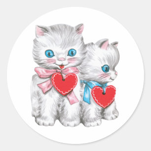 Retro Valentinstag Katzen, Vintage süße Kätzchen Runder Aufkleber