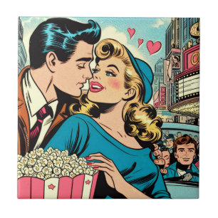 Retro Valentinstag Liebespaar Comics Fliese