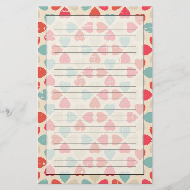 Retro Valentinstag-Muster Briefpapier (Vorderseite)