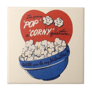 Retro Valentinstag, Popcorn - eine kitschige Frage Fliese